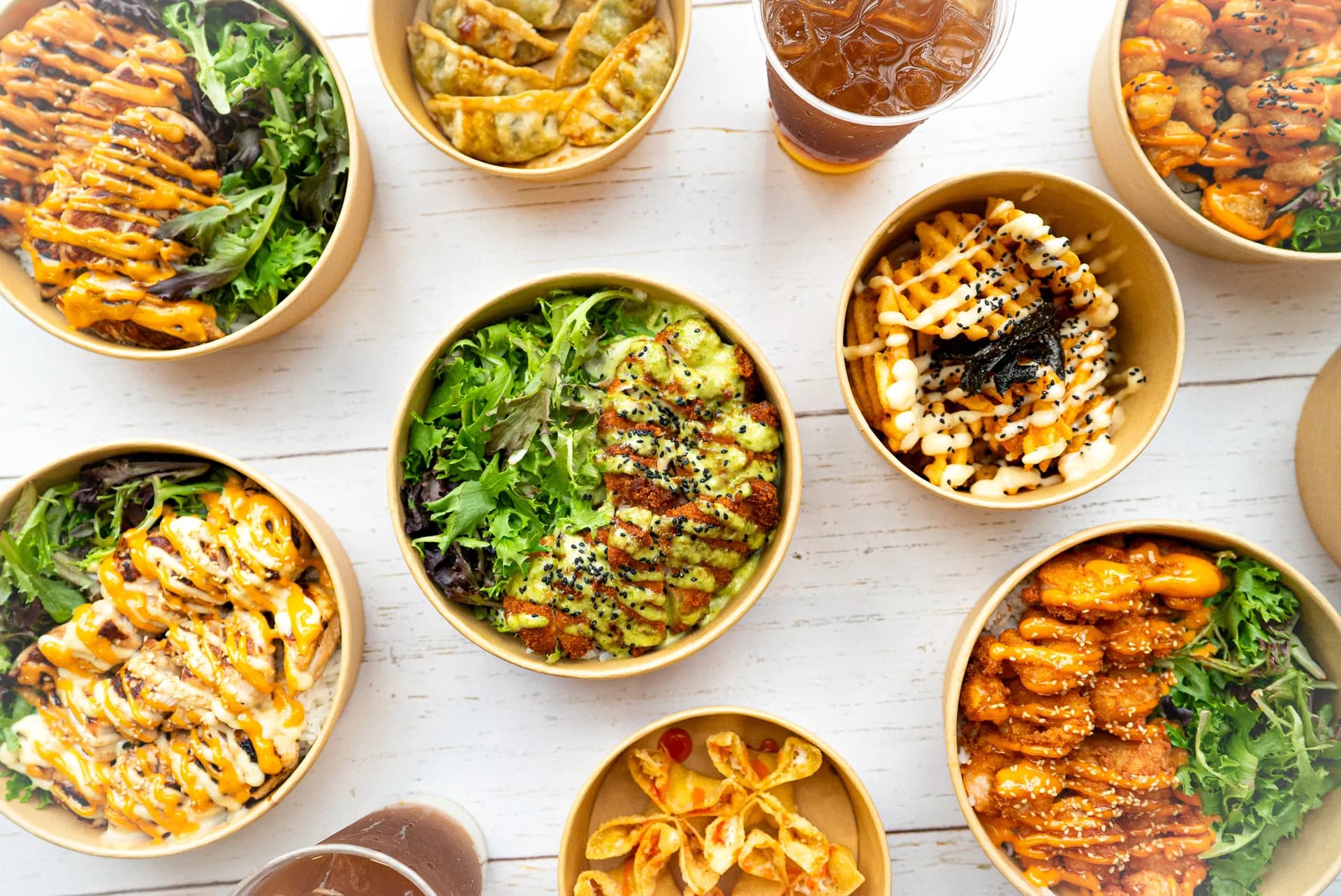 Asian fusion rice bowls at Bowls of Rice Dallas — Commerce St